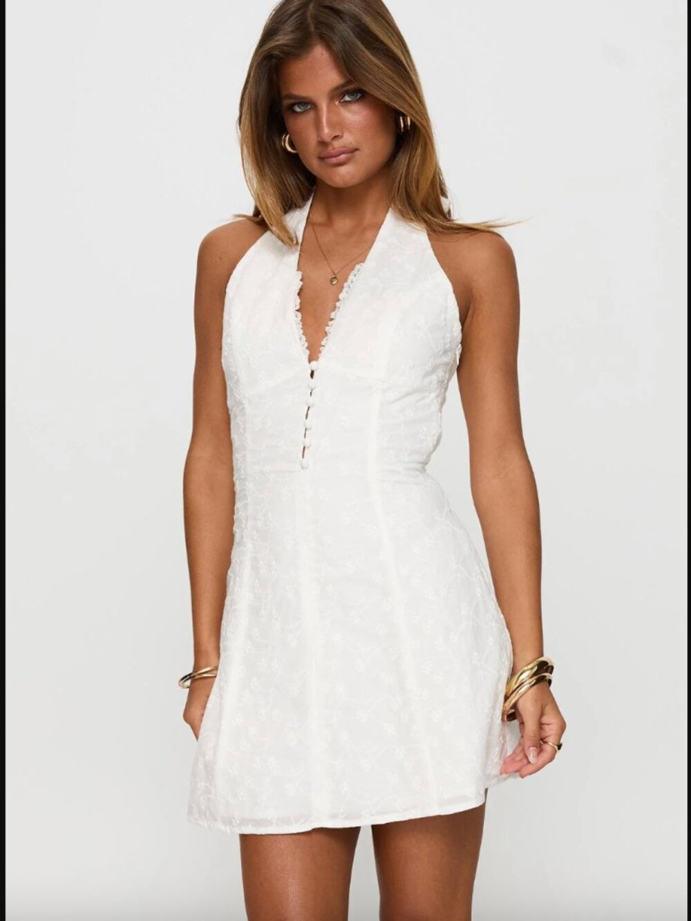 Princess Polly White Halter Lace Mini Dress